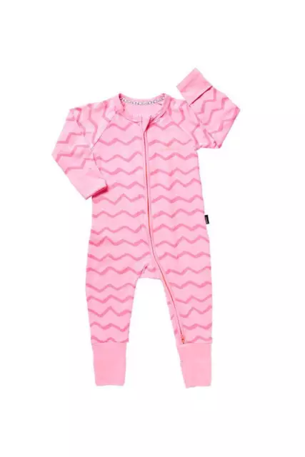 BONDS  ZIP WONDERSUIT  Jurassic Stripe Pink  BNWT SZ 2  FREE POST (e65)