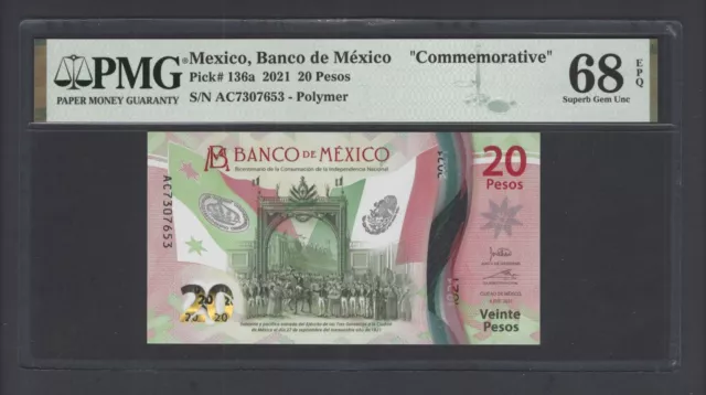 Mexico 20 Pesos 6-1-2021 P136a Commemorative Uncirculated Grade 68