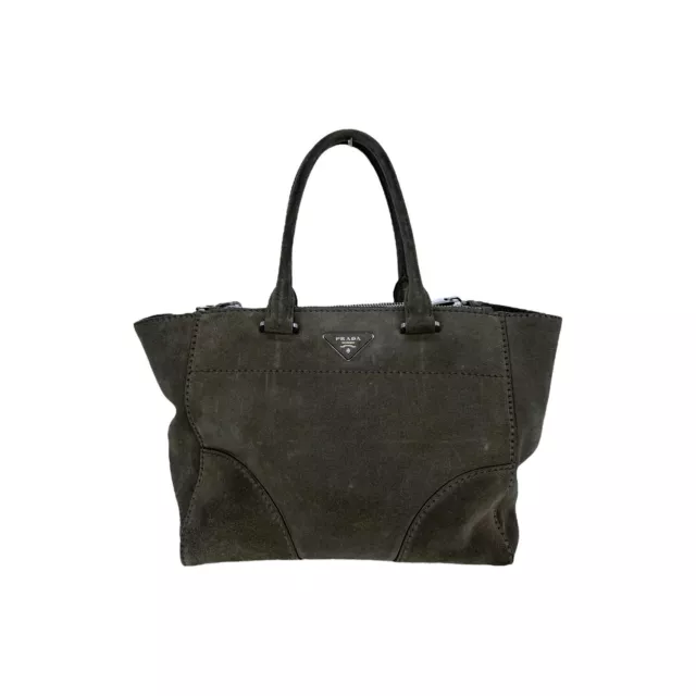 Prada Grey Suede Twin Pocket Tote