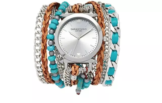 Sara Designs Leather Chain Wrap Watch Turquoise Multi Women 3357 2