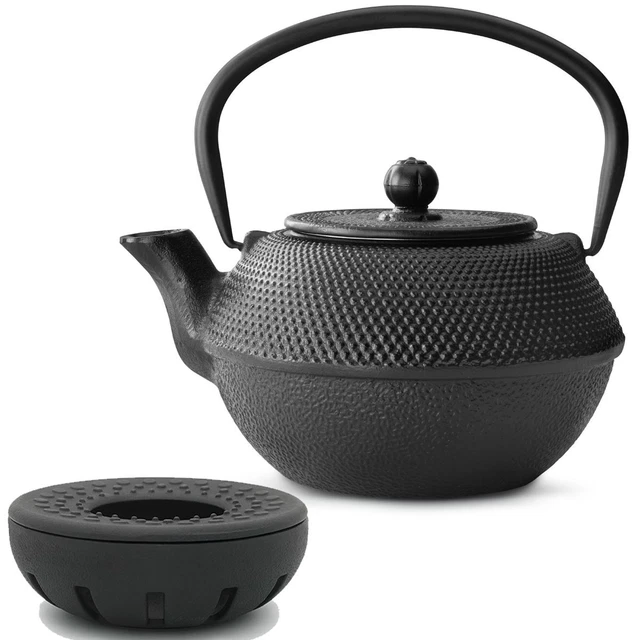 Asia Tee Set Teekanne Teesieb Stövchen Teewärmer Teeservice Gußeisen sw 1,25L