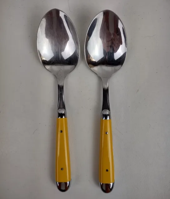 Two Oneida Palette Sunflower Yellow Serving Spoons 8.5" Long
