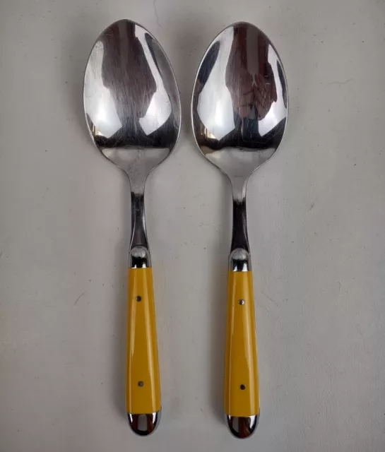 Two Oneida Palette Sunflower Yellow Serving Spoons 8.5" Long *READ
