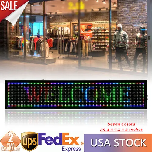 40"X8" LED Sign Scrolling Message Display Board RGB 7-Color Programmable Board