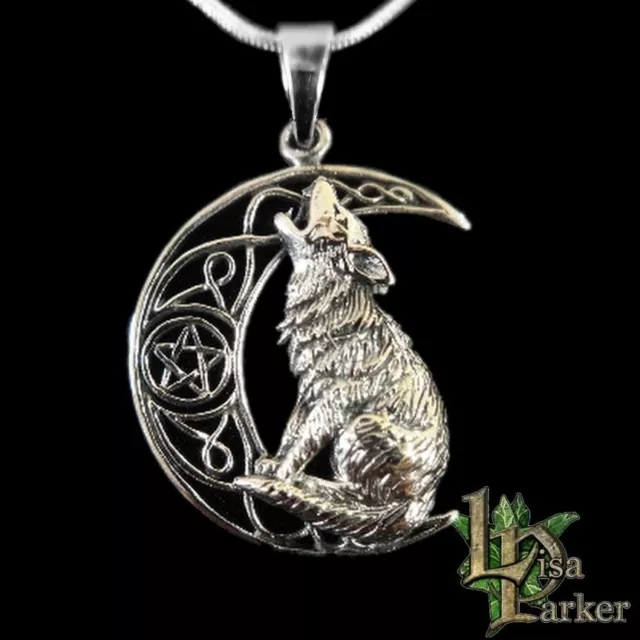 LISA PARKER HOWLING WOLF MOON PENDANT STERLING SILVER Pentagram Celtic Pagan