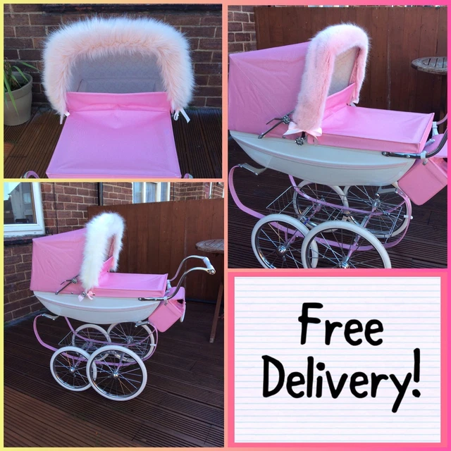 LUXURY FUR HOOD TRIM for Silver Cross Traditional DOLLS Prams Pink White Grey £9.99 PicClick UK