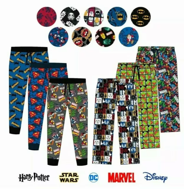 Mens Character Lounge Pyjama Pants Bottoms Marvel Star Wars Dc Disney Potter