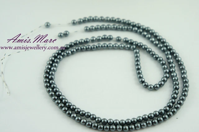 180pcs Beads 4mm Dark Grey Color Imitation Acrylic Round Pearl Spacer