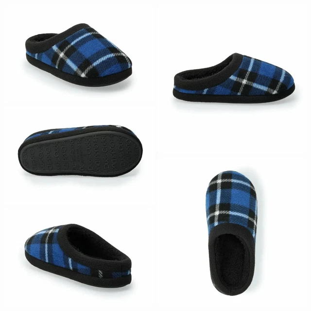 Kids Slippers Kids Cuddl Duds Slippers Cuddl Duds Blue Plaid Slippers Size Large