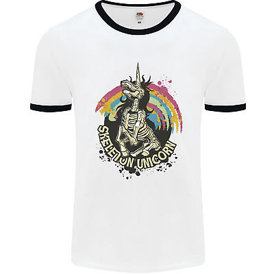 Skeleton Unicorn Skull Heavy Metal Rock Mens White Ringer T-Shirt