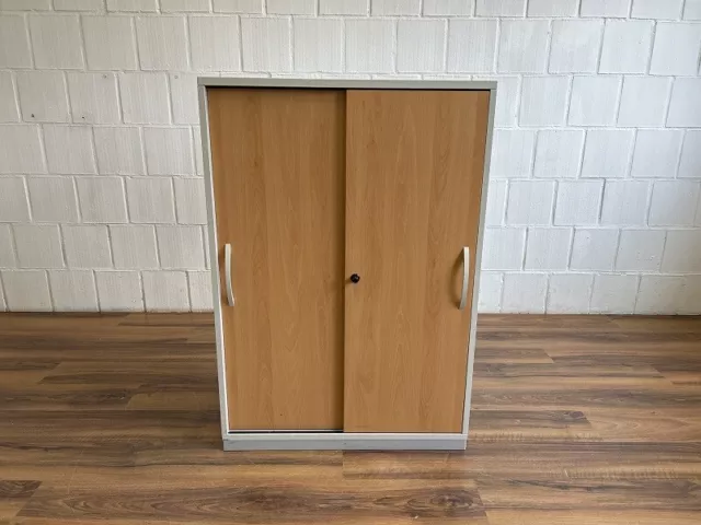 Steelcase Aktenschrank 3 Ordnerhöhen Schiebetüren 80cm Buche grau