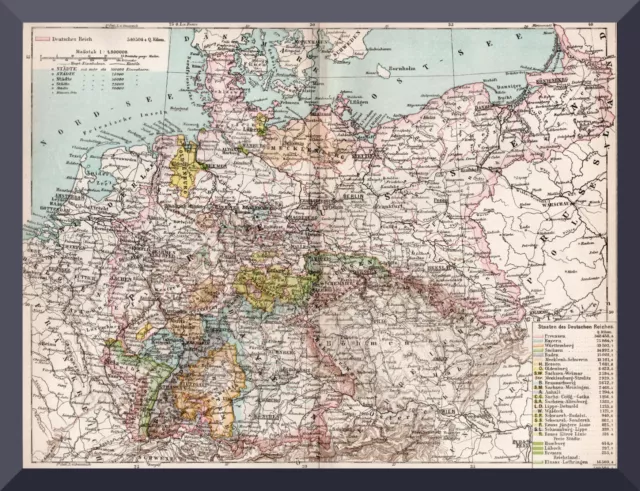+Deutsches Reich+ historische Landkarte 1894 +Staatsgrenzen, Preußen, Schlesien+