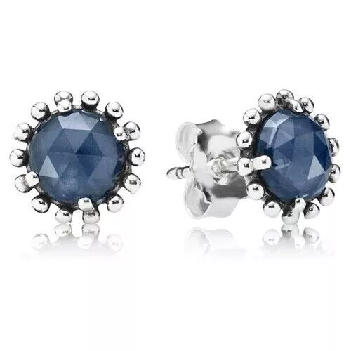 Midnight blue crystal earrings studs 925 solid sterling silver balls round