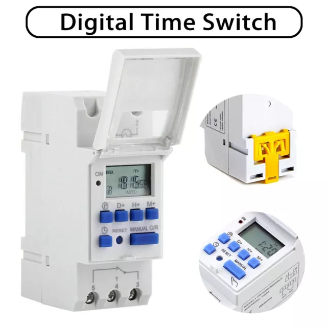 AU Local Digital LCD Power Programmable DIN Rail Timer Time Switch Relay AC 220V