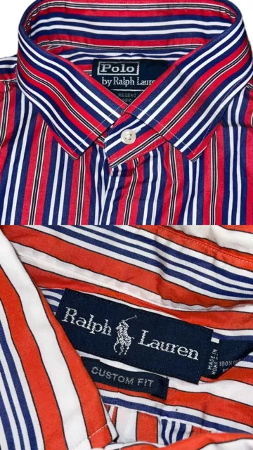 VINTAGE RALPH LAUREN Polo Size XL Mens Vertical Stripe Button Front 2 ...