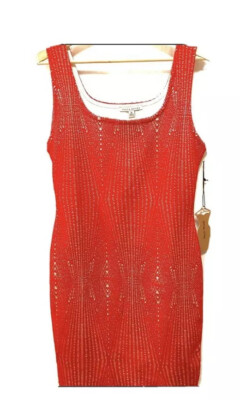 Haute Monde Dress Women's Large Bandage Bodycon  Red Metallic Crochet Sleeveless