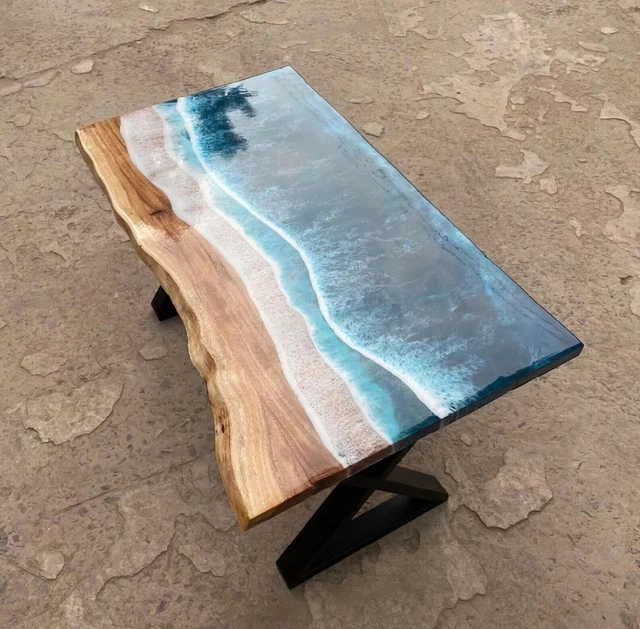 36" x 24" Epoxy Wooden Live Edge Table Top Handmade Work Furniture