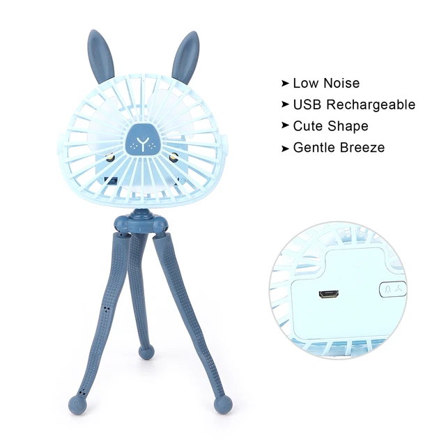(bleu)Mini Ventilateur De Poussette Portable Trépied Flexible Portable