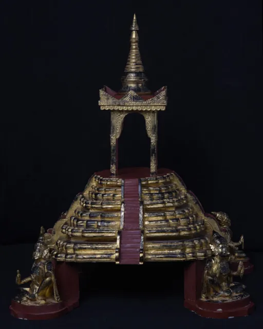 Late 20th Century, Antique Burmese Wooden Throne with Gilded Gold and Angels 5