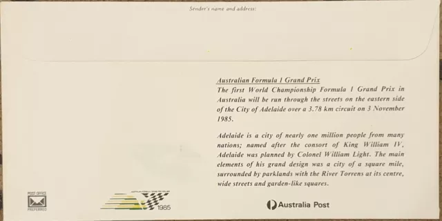 1985 APM16580 & APM16581 First Australian Grand Prix "ADELAIDE" Stampex 86 #1157 3