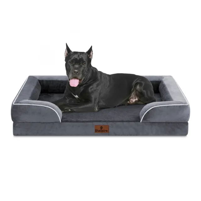 SheSpire Dark Gray Orthopedic Memory Foam Large Dog Bed Removable Cover &Bolster