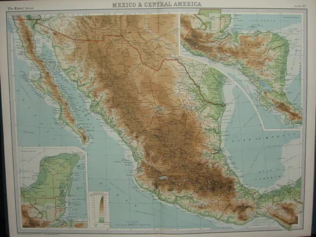 1920 Large Map ~ Mexico & Central America Honduras Oaxaca Chihuahua Guatemala