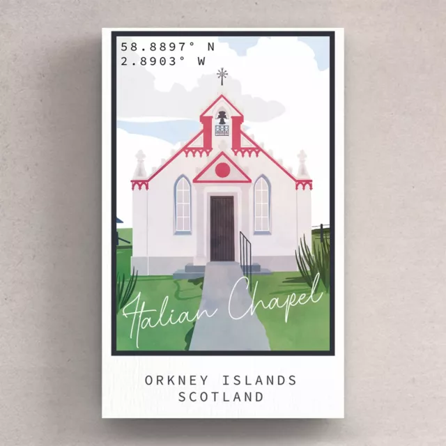 Italian Chapel Orkney Day Scotlands Landscape Illustration Wooden Magnet