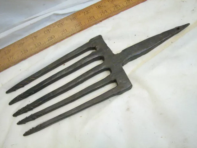 Primitive 5-Tine Fish Eel Frog Gig Spear Head Hand Forged Iron Fishing Tool Fork
