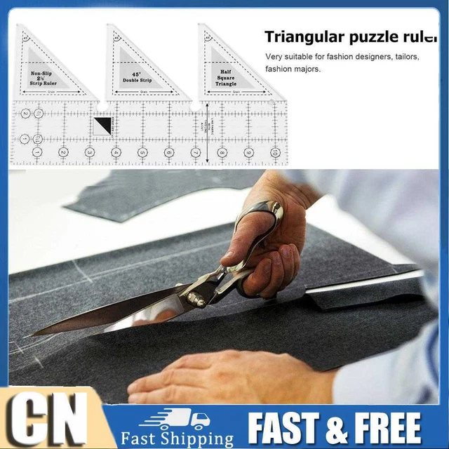 Regla de acolchado triangular 45 grados prenda de corte de tela artesanal (10 pulgadas)