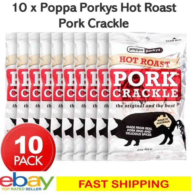 20x Keto Pork Crackle Snacks Chips Work Treats Poppa Porkys Hot Roast LOW CARB