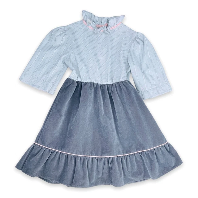 Vintage Girls Mod Prairie Cottage High Ruffle Neck Collar Dress 4 - 5