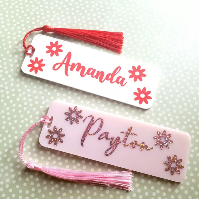 Personalised Pink daisy flower Bookmark custom name back to school birthday gift