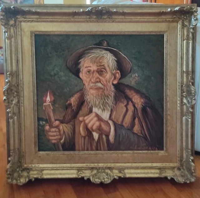 TULLIO GRASSI - VECCHIO CON CANDELA - Dipinto di Scuola Grassi - Da Museo