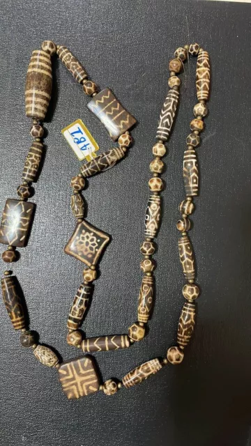 Rare Ancient Dzi Pumtek Opalised RARE  LOTUS Pattern  Bead/Tircul Long Bead