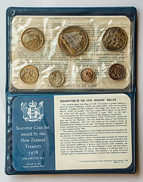 Lovely 1978 New Zealand 7 Coin Mint Set In Official Folder. B. Unc