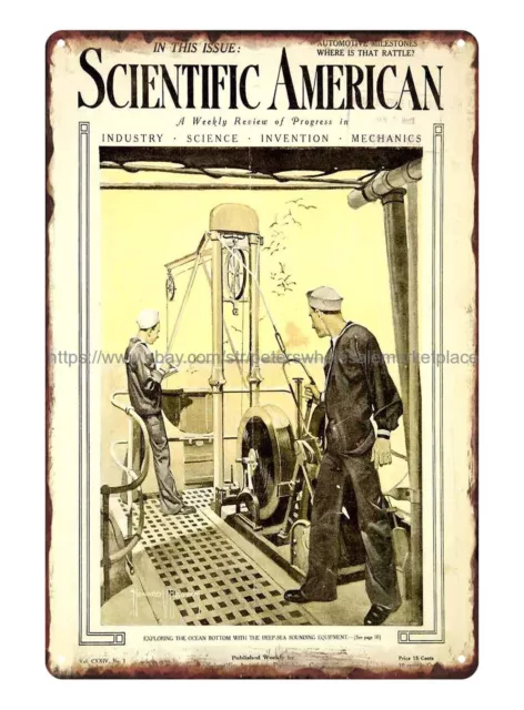 1921 Cover Scientific American Howard Brown Sounding Equipment Sailors tin sign