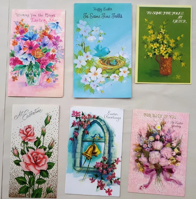 6 x Vintage 1950s/ 1960s (Used) EASTER Greetings Cards. FLOWERS Graphics/ Crafts 8