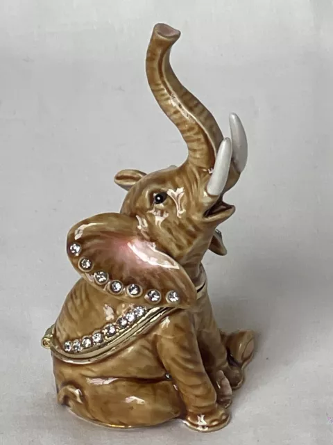 Jeweled Funny Elephant Trinket Box Hand Made with Swarovski Crystals and Enamel