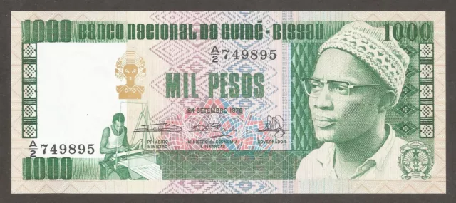 Guinea Bissau 1000 Pesos 24.9.1978; UNC; P-8b; L-B107b; Hombre Tejiendo; Mural