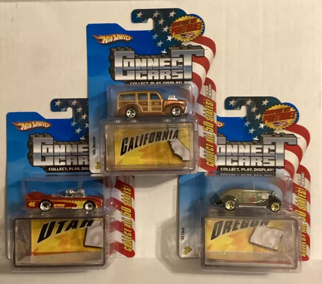 Hot Wheels-Connect Cars-Lot Of 3-California-Oregon-Utah