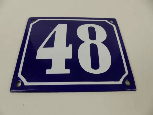 altes Email Hausnummer Schild Nr. 48 Emailschild gewölbt 12 x 10 cm in blau