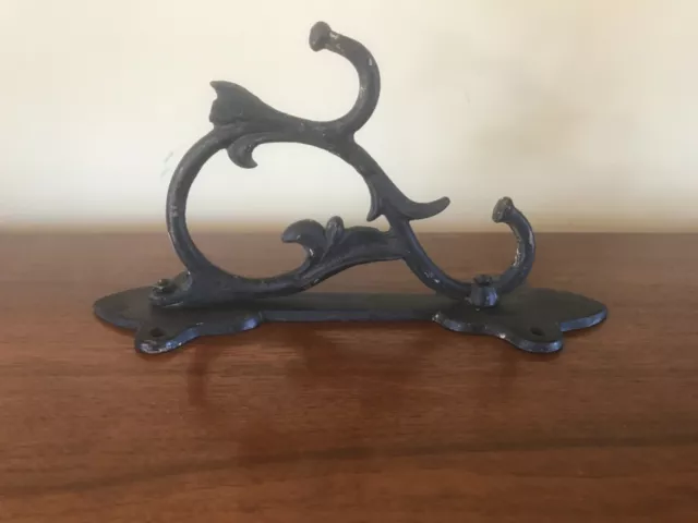 Vintage Antique  WROUGHT IRON WALL 2 HOOK  HANGER  11" tall