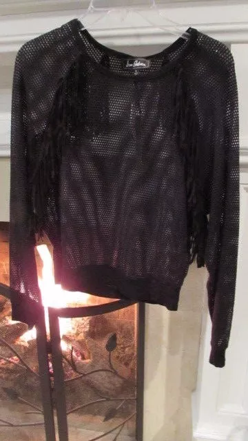 Sam Edelman Black Fringed Mesh Blouse Sz M Retail $99.00 2