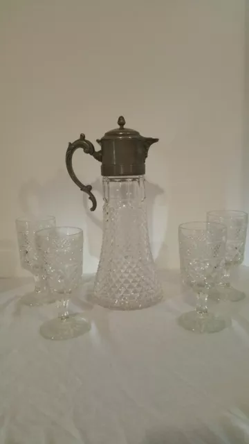 Eales Italy Silverplate Water/ IceTea   Decanter Ice Insert and  Glasses