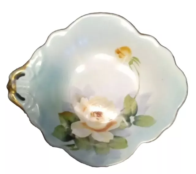 Noritaki CANDY, NUT, TRINKET DISH, Hand-painted yellow, Rose & Bud 1920-40s gild