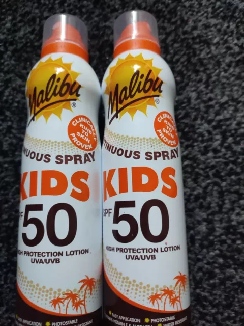 2 x Malibu Kids High Protection SPF 50 Sun-Screen Continuous Spray - 175ml x  2