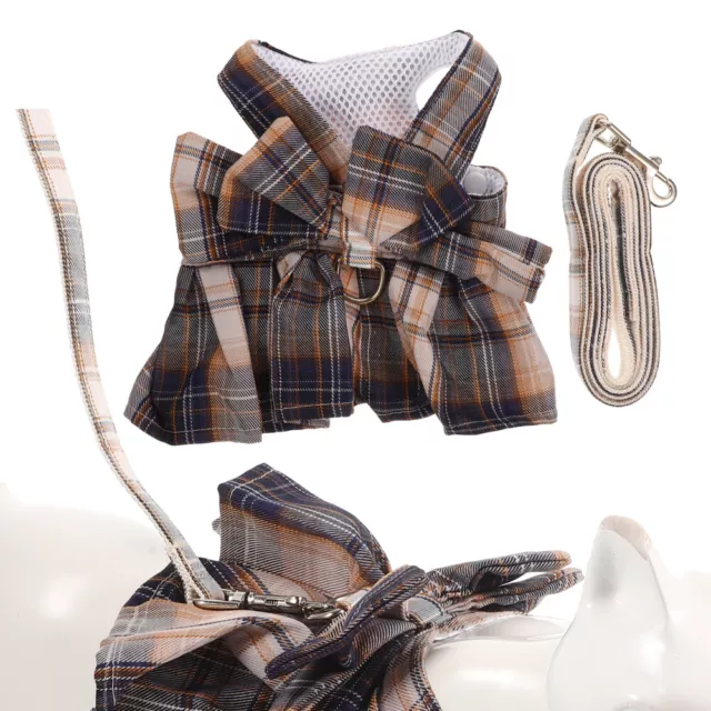 Rabbit Leash Dog Classic Plaid Dress Clothes Harness Bow Design Pets Small