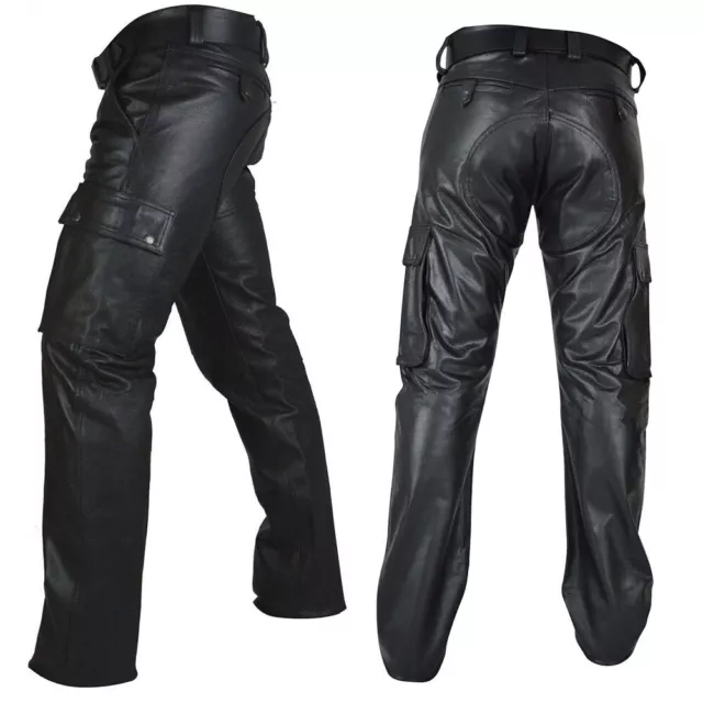 Pantalon de moto élégant et fin pour hommes en couleur unie cuir PU noir 3