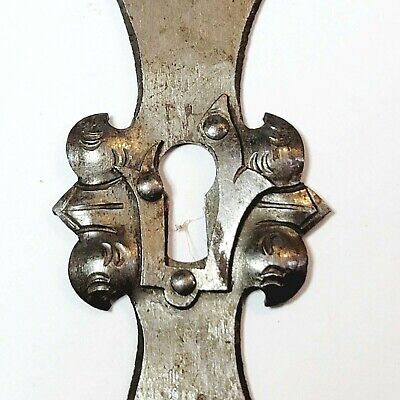 Vintage Ornate Escutcheon Keyhole Steel Skeleton Key Hole 4 3/8" x 1 1/4" 3