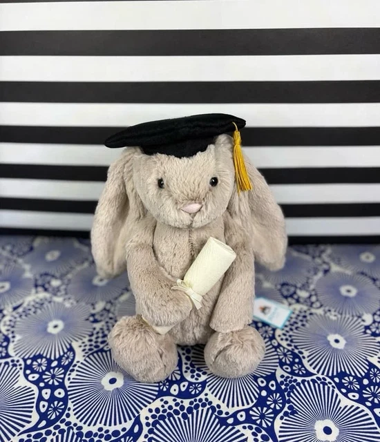 JELLYCAT BASHFUL BUNNY Graduation Set with Cap, Gown, Tag Dust Bag ...